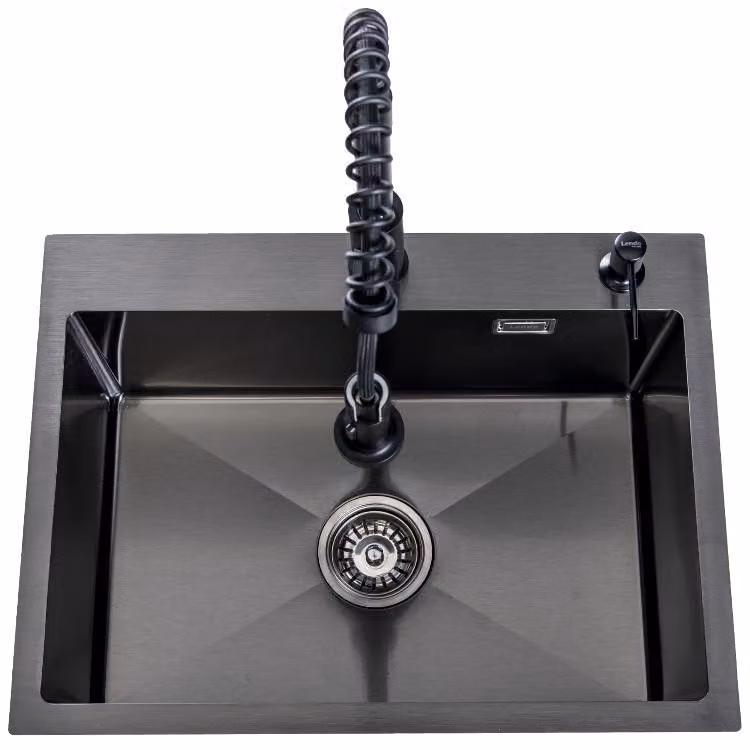 Lavandino online Lendo con rubinetto spray 59x44x20 cm Acciaio Inox Nero