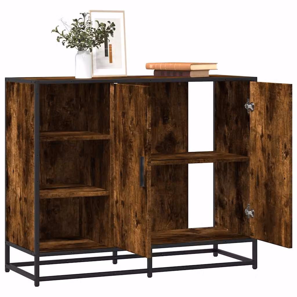 Credenza vidaXL in Rovere Fumo e Legno Multistrato, Stile Industrial, L 92 x P 35 x H 76 cm