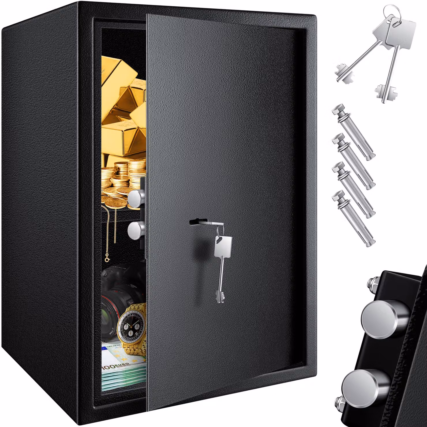 KESSER® Cassaforte da parete per mobili, dimensioni 50x35x31 cm, con serratura a due chiavi, inclusi 2 chiavi e viti di montaggio
