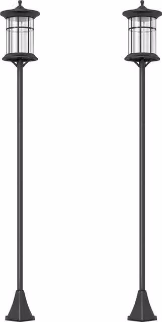 Set di 2 lampioni solari Outsunny in acciaio inox e ABS, colore nero, con ancoraggio a terra, L/P/H: 23.5 x 23.5 x 184 cm