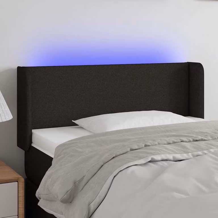 Testiera per letto vidaXL in tessuto nero con illuminazione LED integrata e porta di ricarica USB, L 93 cm, P 16 cm, H 78-88 cm