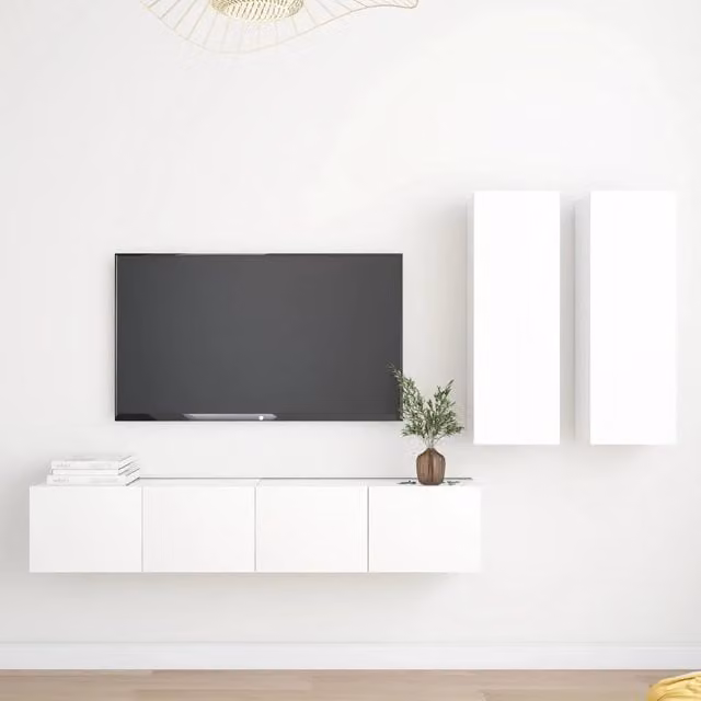 Set Mobili Porta TV 4 pz-Credenza per TV Bianco in Legno Multistrato 101825