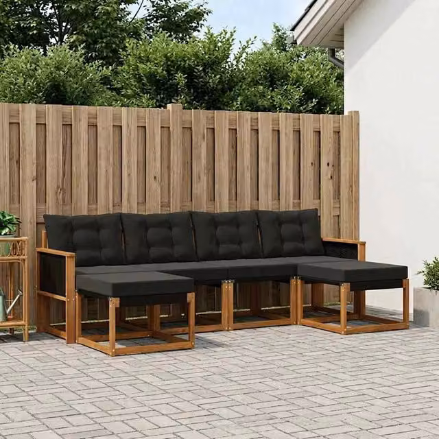 Set di divani da esterno 6 pz Naturale e Nero 3382120