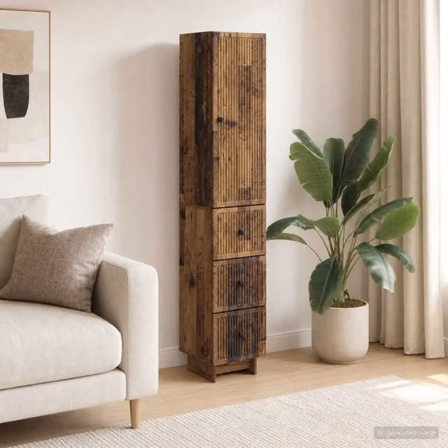 Set di 2 armadi moderni vidaXL in legno marrone con ante a battente, ripiani e cassetti interni