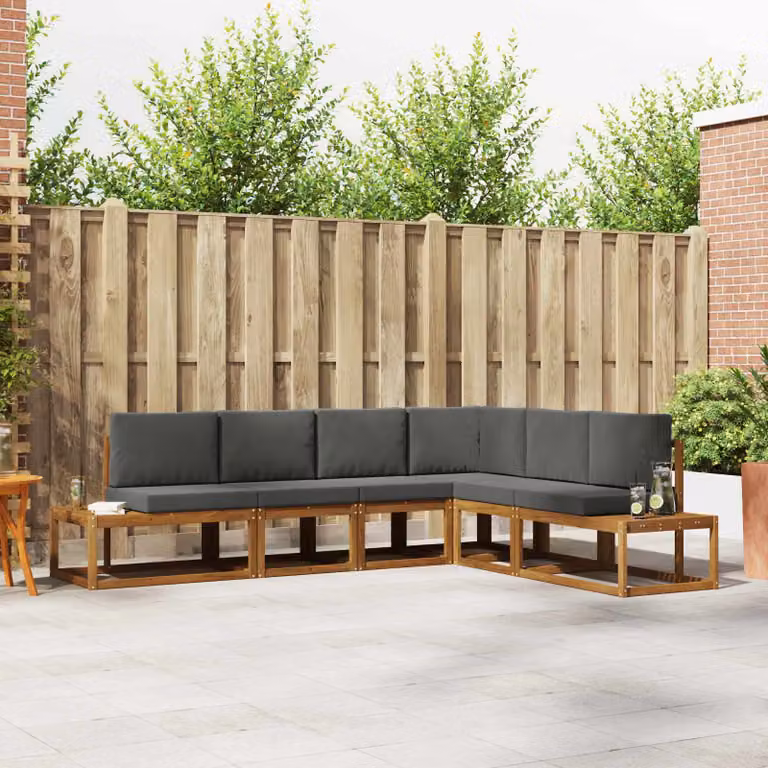 Set di divani da esterno a L vidaXL in legno di acacia con cuscini, beige e antracite