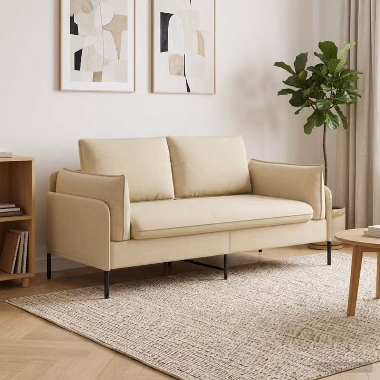 Divano a 2 posti moderno vidaXL in tessuto beige con coperture rimovibili L: 188 cm, P: 81 cm, H: 89 cm