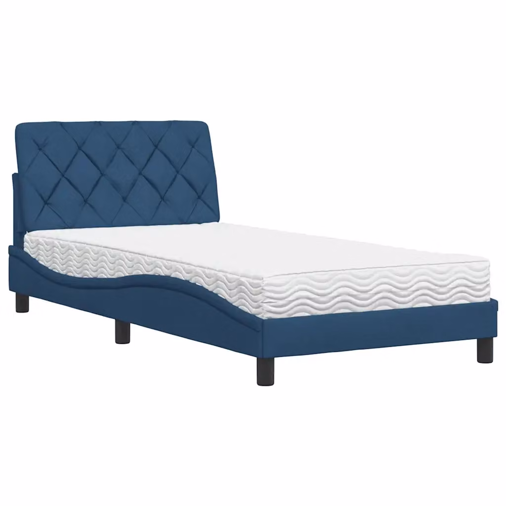Letto con Materasso vidaXL in Tessuto Blu e Bianco L/P/H: 100 x 200 cm – 2