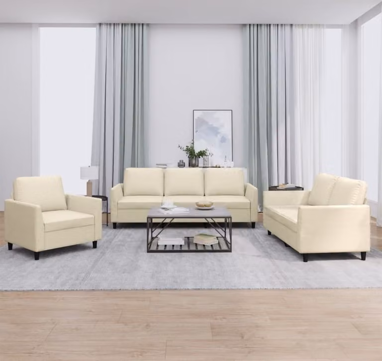 Maison Exclusive - Set divano 3 pezzi con cuscini in ecopelle color crema