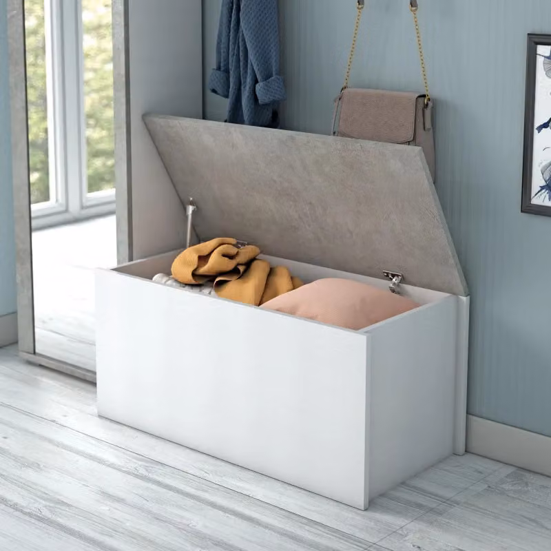 Baule contenitore Terraneo bianco con top effetto cemento e chiusura soft close L 90 cm x P 45 cm x H 45 cm – 2