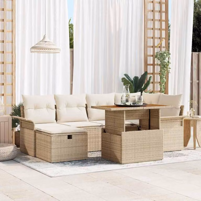 Maison Exclusive - Set da giardino composto da 7 pezzi, divano e poltrone, in rattan sintetico beige