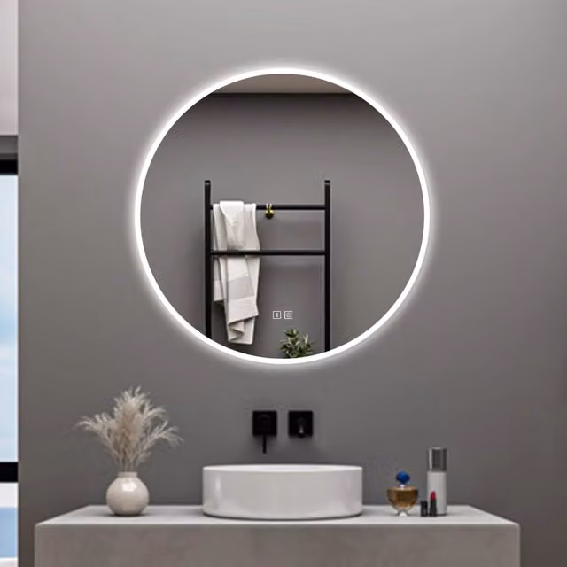 AICA Specchio da bagno quadrato con Bluetooth, luce LED dimmerabile, antiappannamento e interruttore touch, L: 70 cm, H: 70 cm