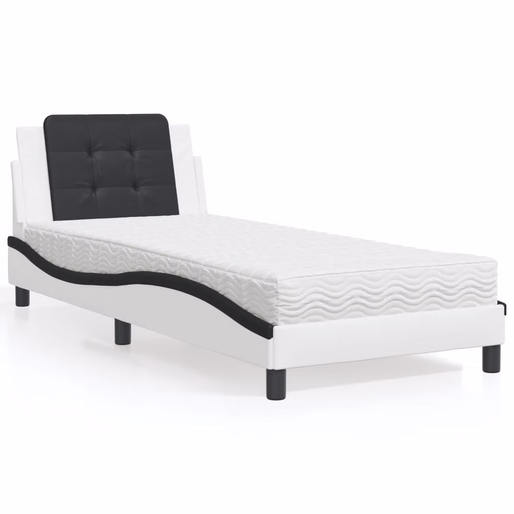Letto con Materasso vidaXL Zadar Bianco e Nero in Similpelle, L/P/H: 90 x 190 cm