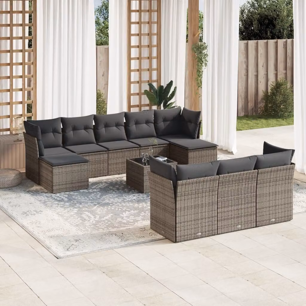 Maison Exclusive - Set da giardino 11 pezzi con cuscini Grigio Poly Rattan