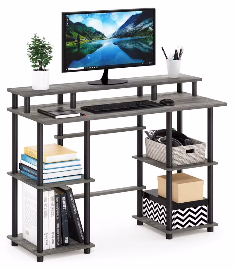 Scrivania con cassetto, in legno di quercia/nera, dimensioni 113x86,1x48 cm