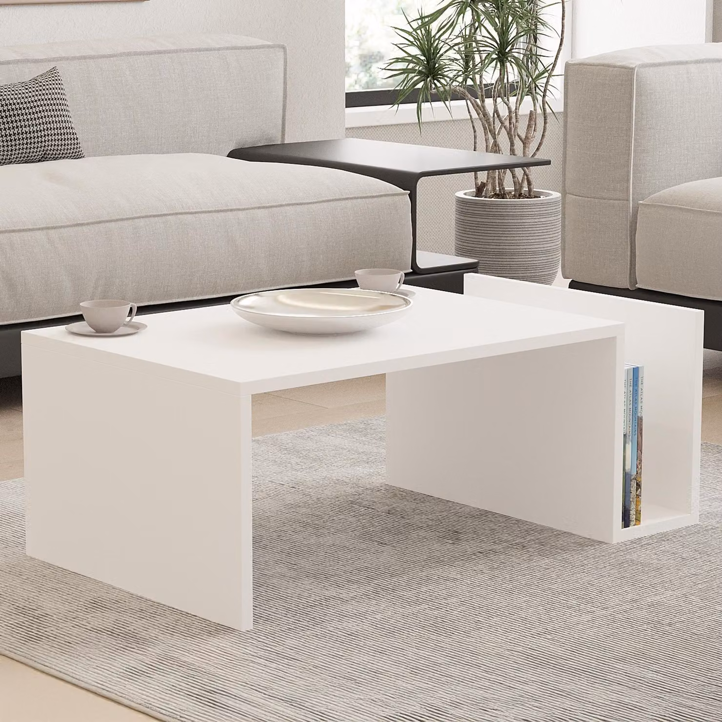 Rometta - Tavolino da Salotto, 87x50x32h cm Bianco, un Vano