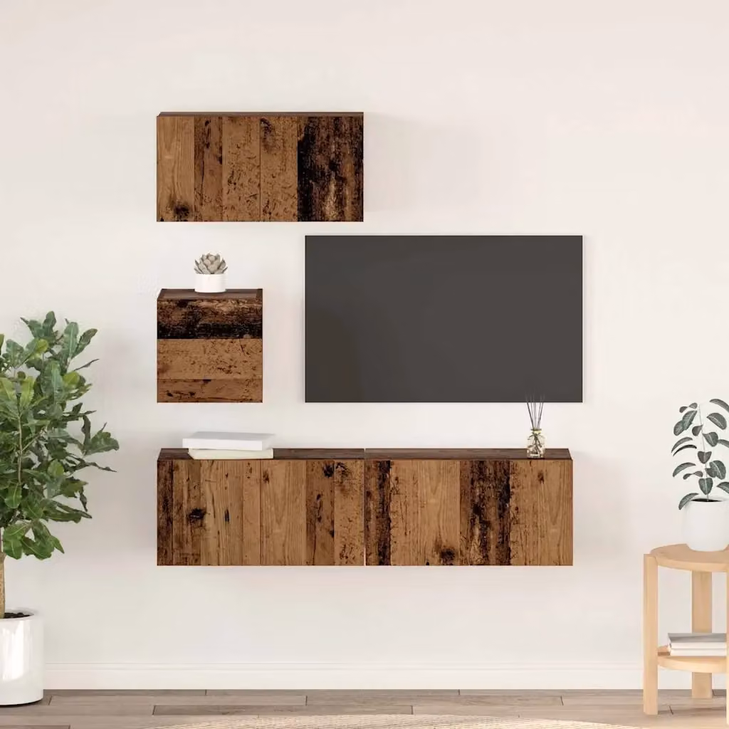 Set di 4 pezzi mobile porta TV moderno in legno multistrato color marrone per soggiorno L 90 cm x P 60 cm x H 30 cm – 2