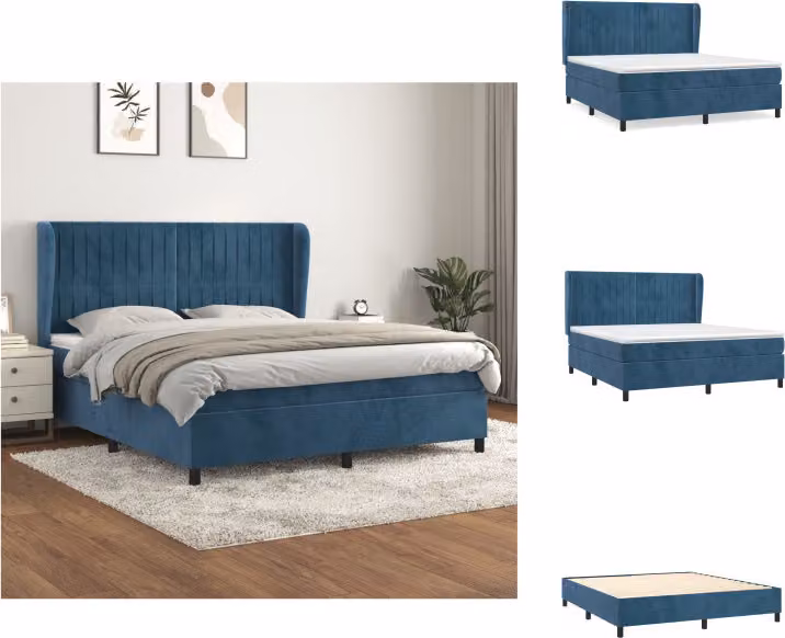 vidaXL Letto a molle con materasso blu scuro 160x200 cm in velluto - Letti e strutture letto