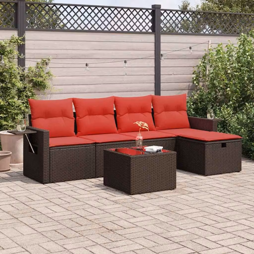 Maison Exclusive - Set Divano da Giardino 6 pz con Cuscini Marrone in Polyrattan