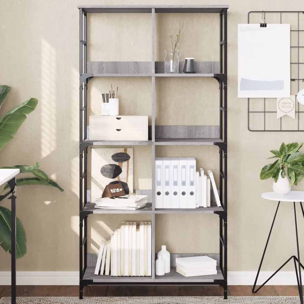 Libreria stile industrial vidaXL in legno e metallo, Grigio, L 78,5 cm x P 33 cm x H 153 cm