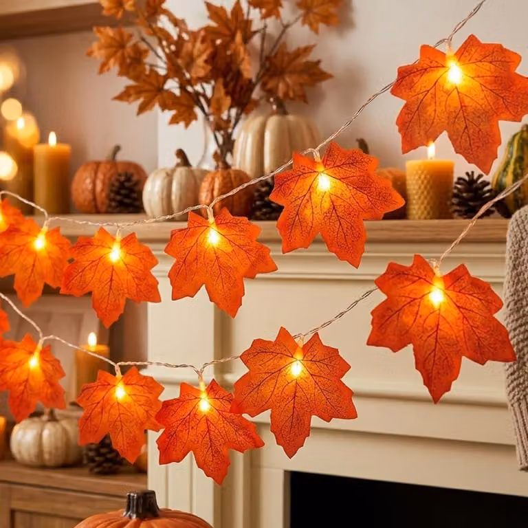 Catene luminose a forma di foglie d'acero, alimentazione USB, 6 metri, 40 LED, decorazione autunnale