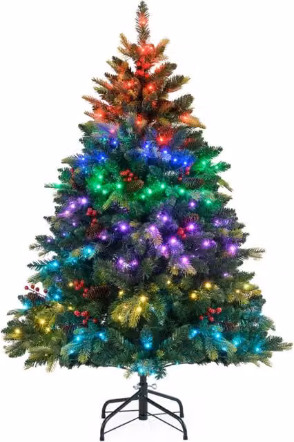 Albero di Natale artificiale Design Mania verde con luci LED RGB multicolore controllabili tramite app e telecomando, Altezza: 150 cm