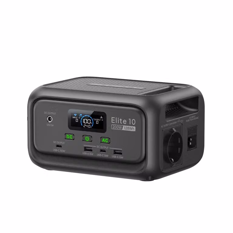 BLUETTI Elite 10 mini-centrale elettrica, portatile, batteria da 128 Wh con presa CA da 200 W, generatore solare a ricarica rapida per campeggio e viaggi Nero