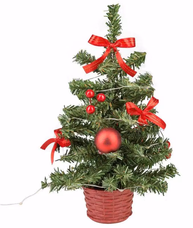 Albero di Natale decorativo rosso decorato 20 LED bianco caldo 25cm Connessione USB