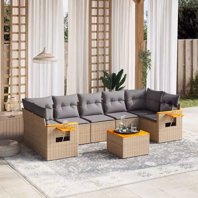 Set Divano da Giardino 8 pz con Cuscini Beige in Polyrattan 3226654
