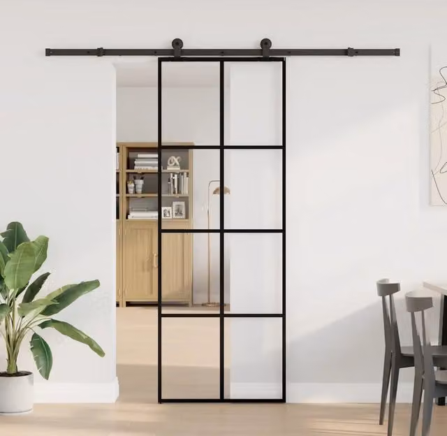 Porta Scorrevole Moderna vidaXL in Vetro Trasparente e Alluminio Nero L: 76 cm, H: 205 cm – 1