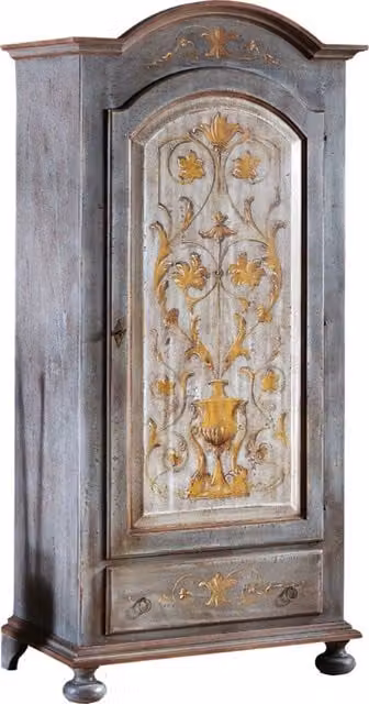 Armadio 1 porta in legno stile shabby chic azzurro decorato con motivi floreali Mobili 2G L/P/H: 96 x 56 x 196 cm – 1