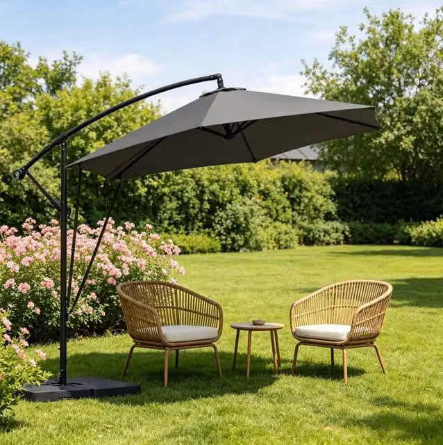 Ombrellone da giardino ULEVR 310x310 cm a braccio laterale, orientabile e inclinabile, grigio scuro