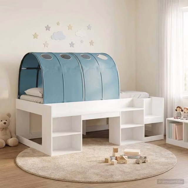 Letto alto per bambini con storage 3 pz Bianco e azzurro 3423594