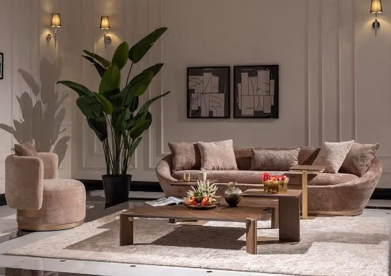 Couchgarnitur Sofagarnitur Stoffsofa Dreisitzer Sessel Beige Couch Set