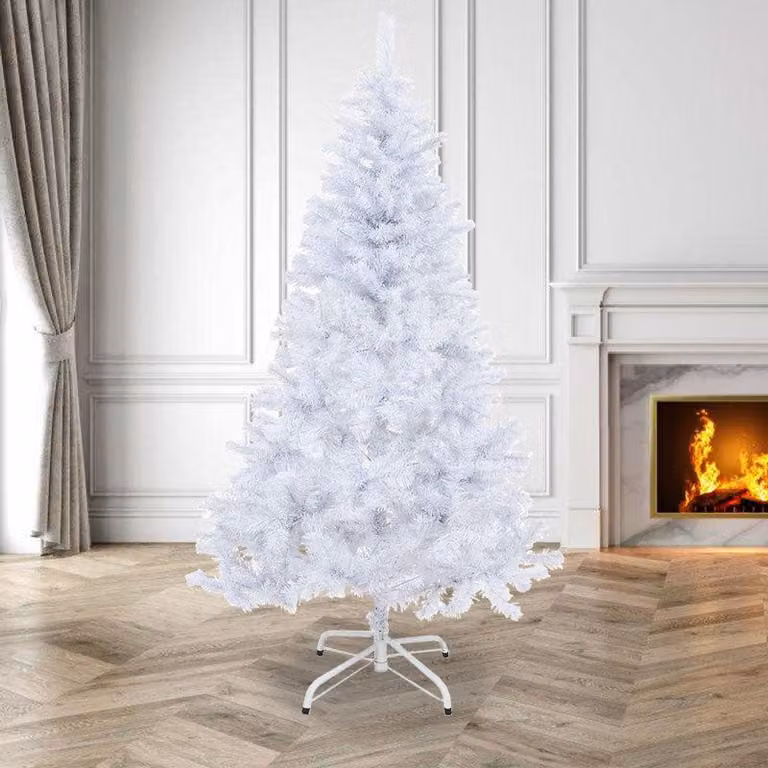 Izrielar 180 cm Albero di Natale artificiale con 770 punte aghi in PVC Supporto in metallo e sistema pieghevole Albero di Natale bianco