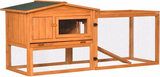 Gabbia per conigli a 2 piani Zephmum con telaio in legno, marrone e arancione, L: 156 cm, P: 58 cm, H: 68 cm – 1