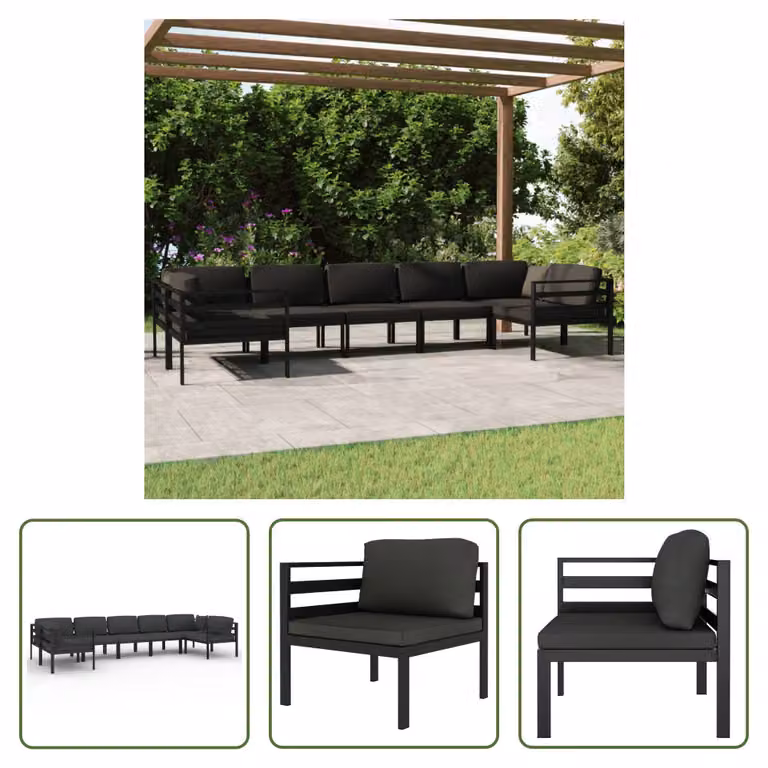 The Living Store Set da giardino 7 pezzi con cuscini alluminio antracite
