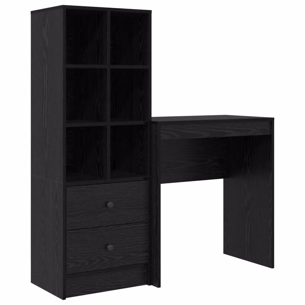 Set di 2 Scrivanie con Scaffale Moderno vidaXL in Rovere e Nero L: 115,5 cm, P: 40 cm, H: 127 cm – 2