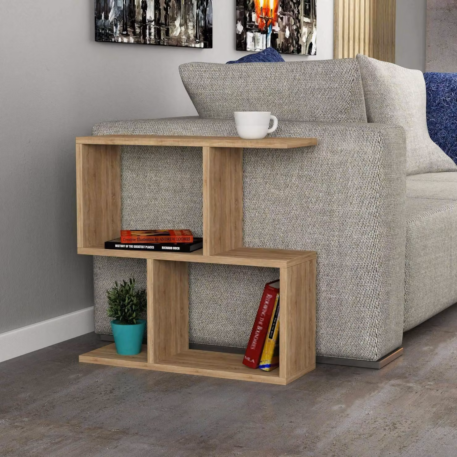 Dmora Tavolino da Salotto Fabrizia 20x60x60h cm Marrone Quercia, 2 Vani Portariviste
