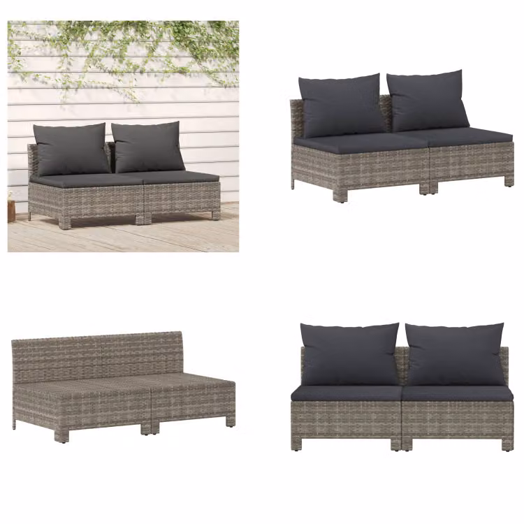 vidaXL Divano da giardino 2 posti con cuscini in poly rattan grigio - Divano da giardino 2 posti - Divano da giardino 2 posti - Divano - Mobili da giardino