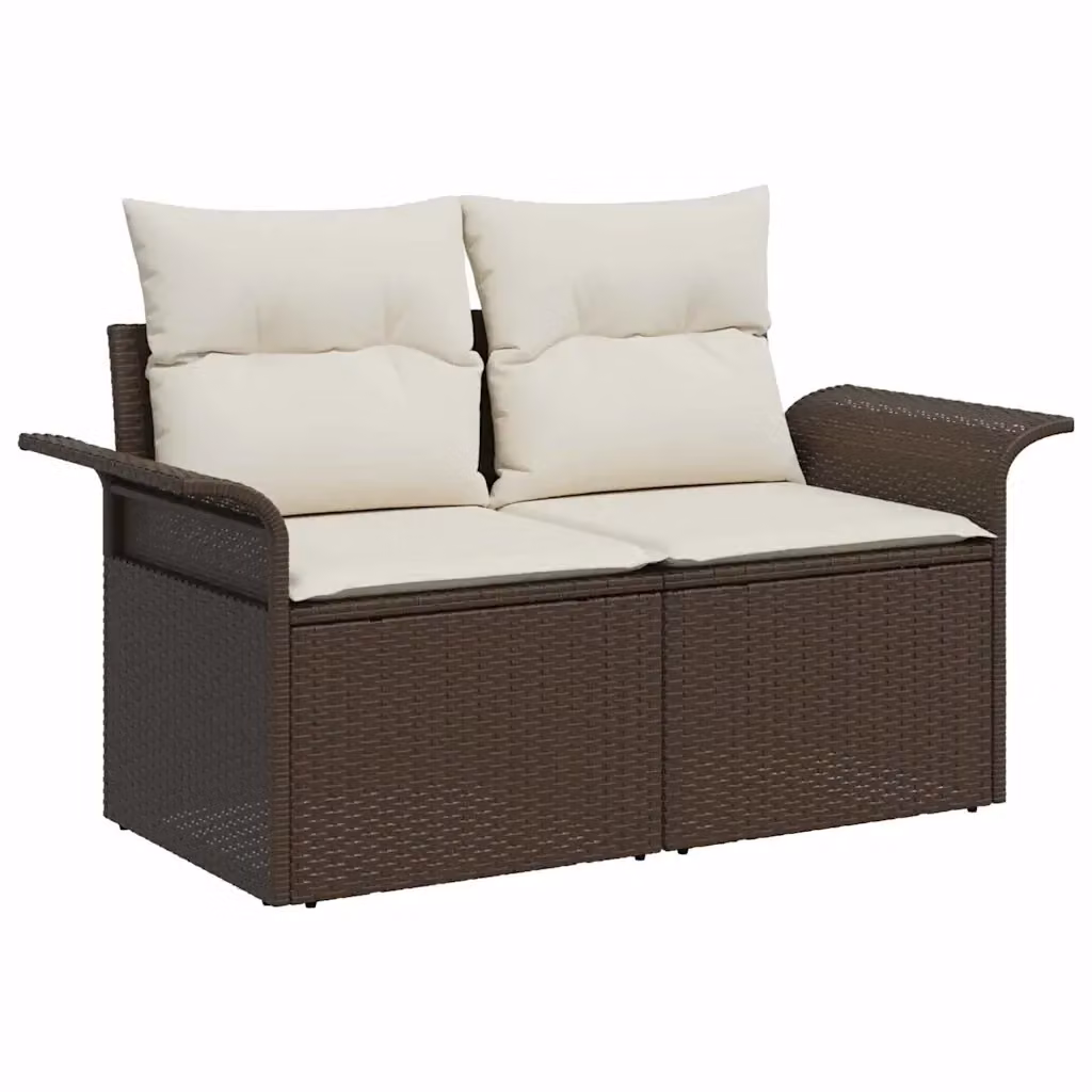 Divano da giardino moderno vidaXL in polyrattan marrone con cuscini, L: 141 cm, P: 62 cm, H: 69 cm – 2