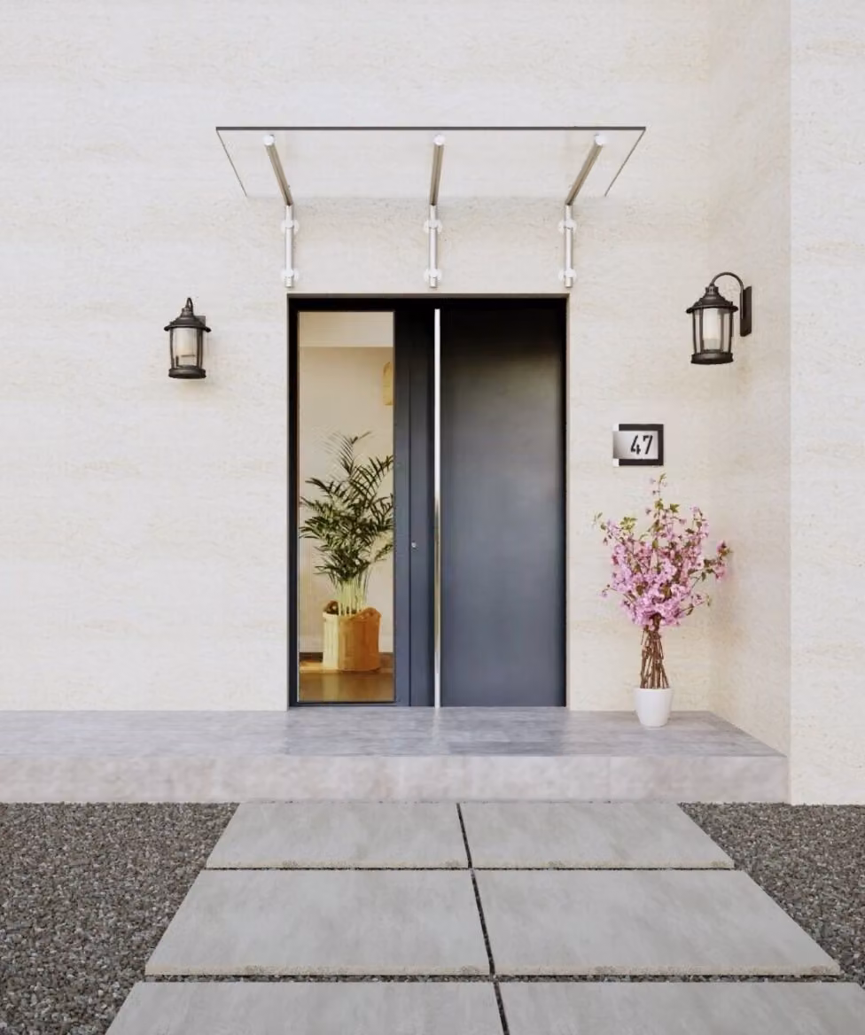 GlasHomeCenter tettoia in vetro trasparente padiglione vetro tettoia per porta d'ingresso 200x90 cm 13,1 mm VSG incl. 3 staffe in acciaio inox variante Berlino