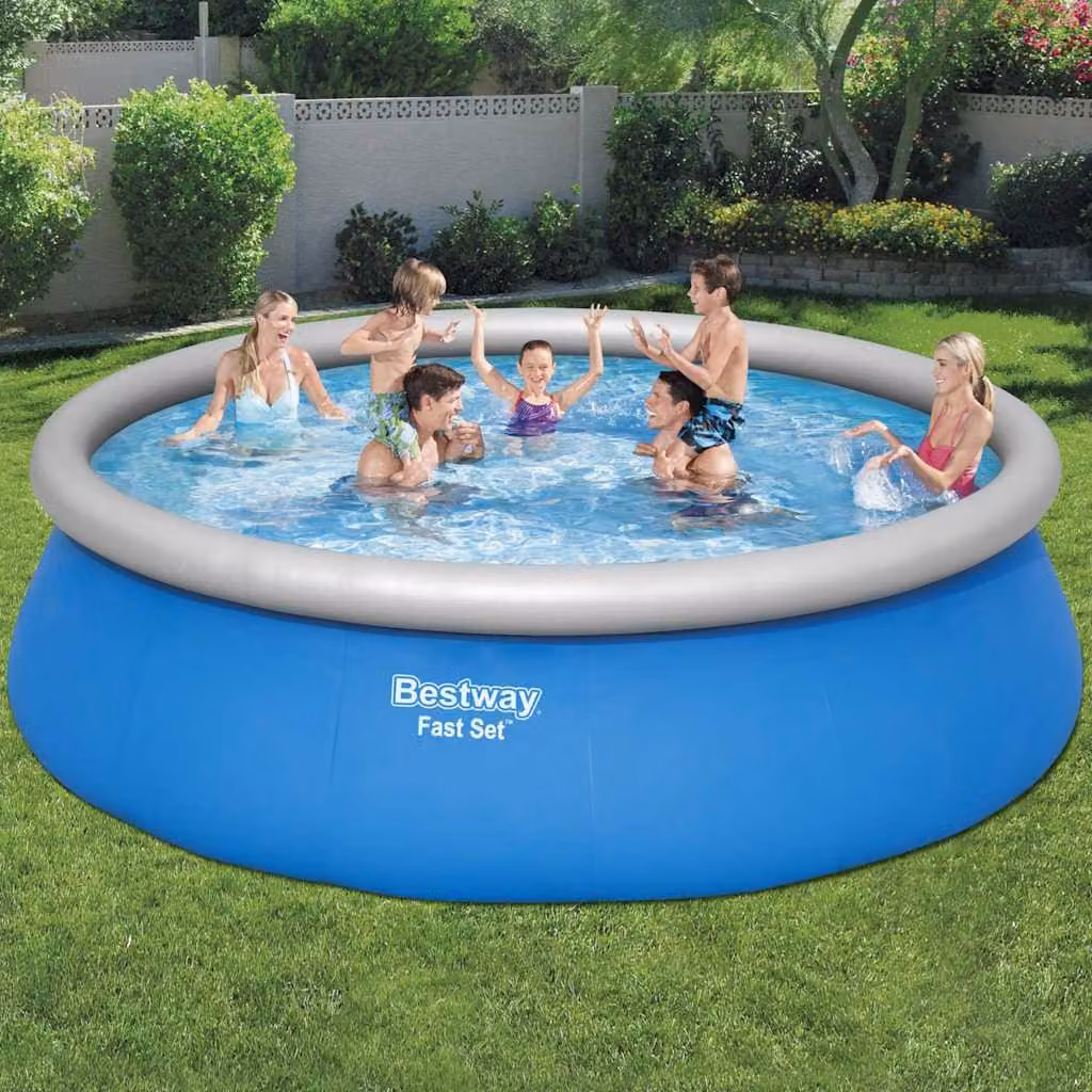 Set Piscina Gonfiabile Rotonda Bestway Fast Set Blu e Grigio L: 457 cm, H: 60 cm, P: 457 cm