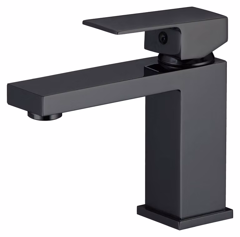 Miscelatore per lavabo, colore nero opaco, forma quadrata, in ottone, monocomando, serie Segura