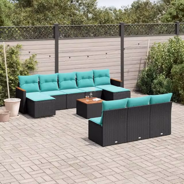 Set Divani da Giardino 11 pz con Cuscini Nero in Polyrattan 3226393