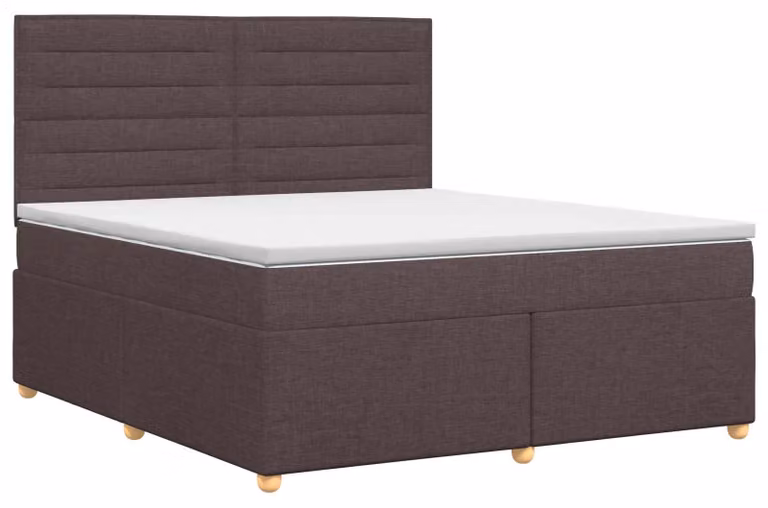 Letto con rete a molle e materasso, colore marrone scuro, dimensioni 140 x 200 cm, rivestito in tessuto