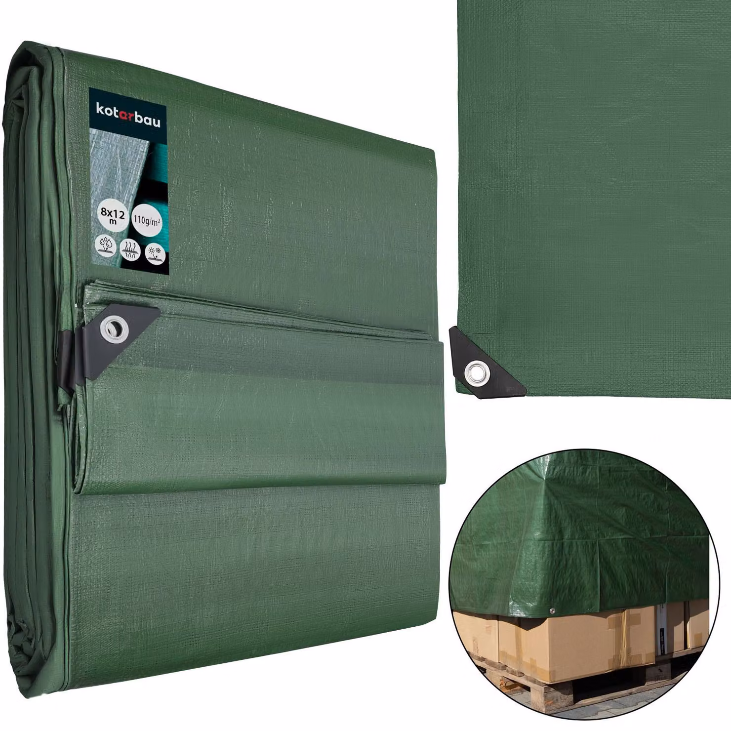 KOTARBAU® Telo Impermeabile Esterno Polietilene 8x12 m Verde Oliva 110 g/m² Telo Sotto Piscina Fuori Terra Telo Impermeabile