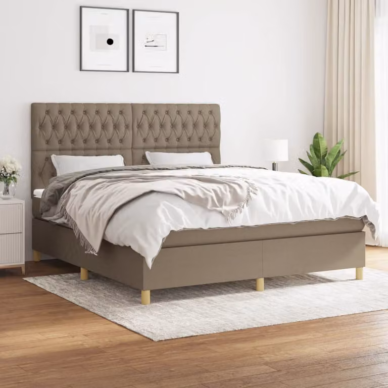 Letto Ibrido vidaXL con Giroletto a Molle e Materasso a Tasche in Tessuto Beige e Grigio L/P: 180 x 200 cm