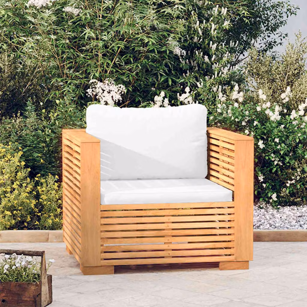 vidaXL Divano da Giardino in Legno Massello di Teak con Cuscini Beige e Bianco