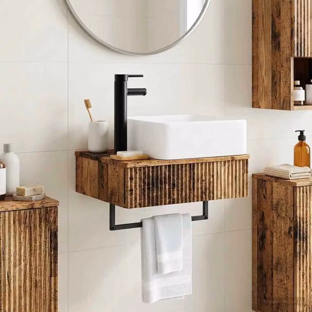 Lavabo da parete vidaXL in legno antico marrone e bianco L: 50 cm, P: 41 cm, H: 39 cm