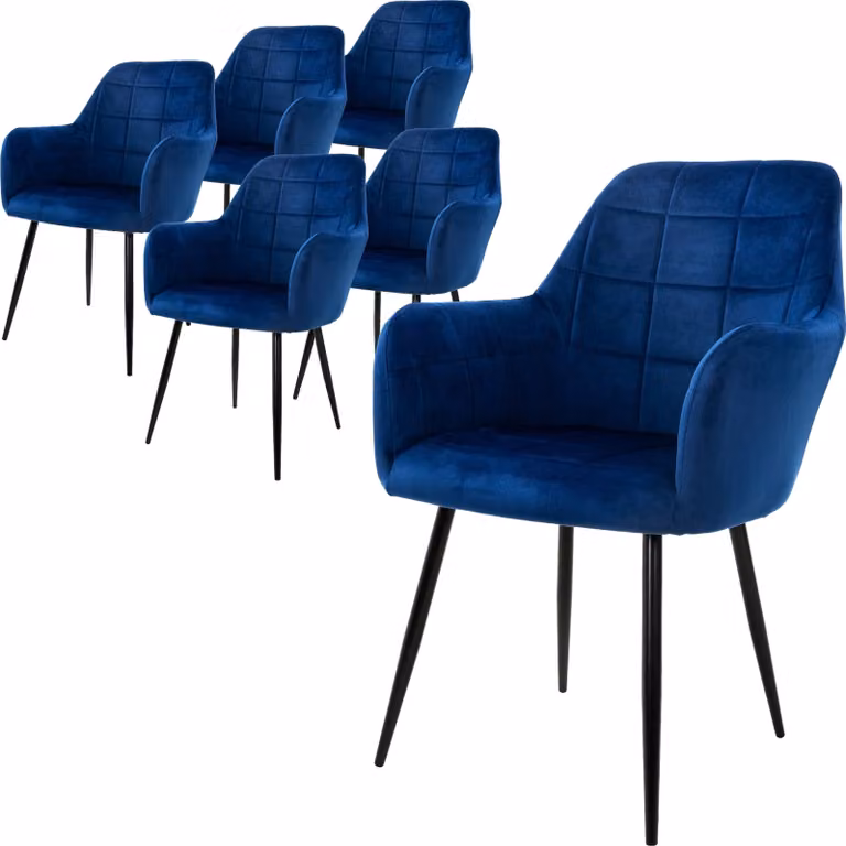 ML-Design set di 6 sedie da pranzo con schienale e braccioli, blu scuro, sedia da cucina con rivestimento in velluto, sedia imbottita con gambe in metallo
